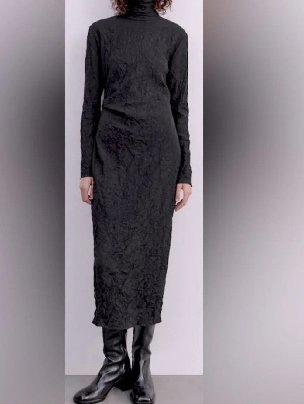 ZARA Limited Edition Creased Turtleneck Midi Dress Black Small - EUC